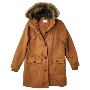 UNIVERSAL THREAD WOMENS CHORE PARKA COAT JACKET CANVAS FUR HOOD LINED SIZE XS